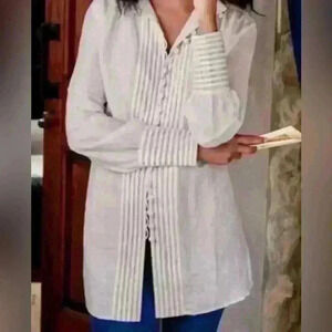 Soft Surroundings Lillith Tunic White Cream Button Front Lace Size Small P